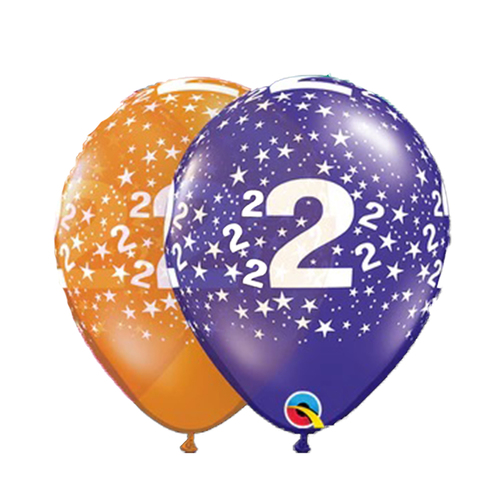 2nd Birthday Jewel Orange And Purple Star Print Latex Balloons 6 Pack
