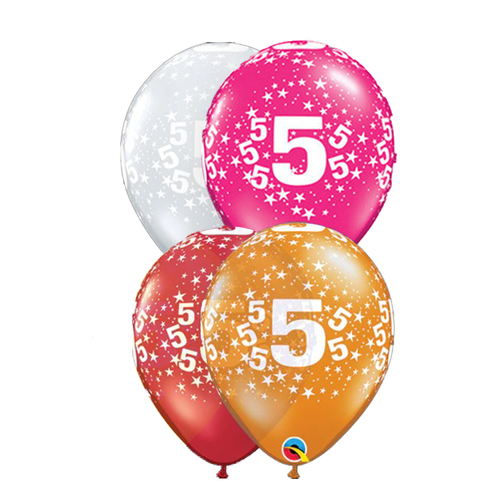 5th Birthday Jewel Star Print Latex Balloons 25 Pack (4 Colours!)