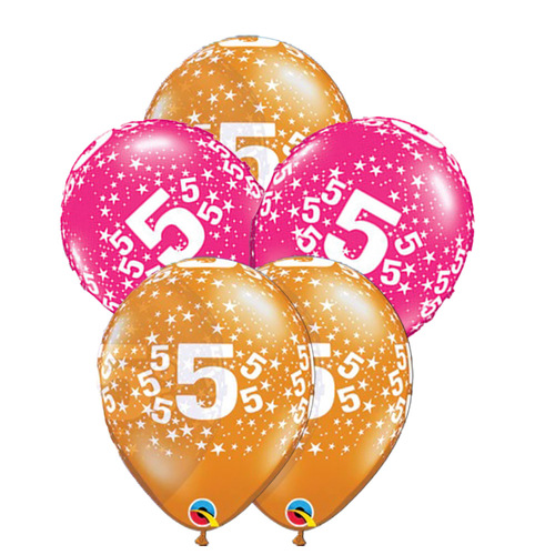 5th Birthday Jewel Orange And Magenta Star Print Latex Balloons 25 Pack 