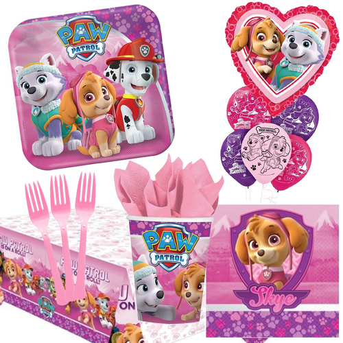 Paw Patrol Pink Girl 8 Guest Tableware and Balloon Party Pack