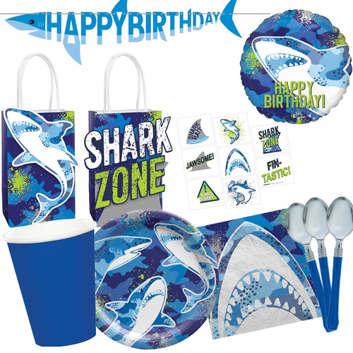 Shark Zone Happy Birthday 8 Guest Tableware Party Pack