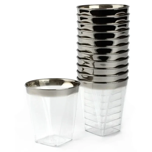 Silver Trim Plastic Shot Glasses 60ml
