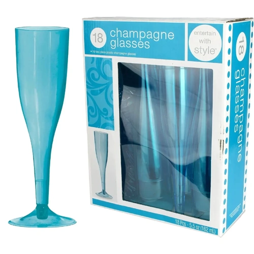 Blue Plastic Champagne Wine Glasses 18 Pack