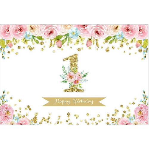 Floral Happy 1st Birthday Backdrop