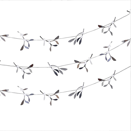 Christmas Silver Glitter Mistletoe Garland 