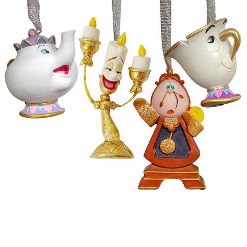 Christmas Disney Beauty & The Beast Tree Hanging Ornaments Set of 4